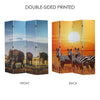 Double-Sided African Elephants & Zebras Animals Canvas Room Divider, 4 Panels, 70" H x 63" L